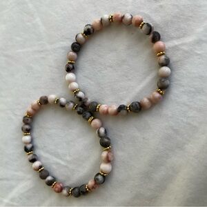 Elegant Pink and Gray Beaded Bracelet Set